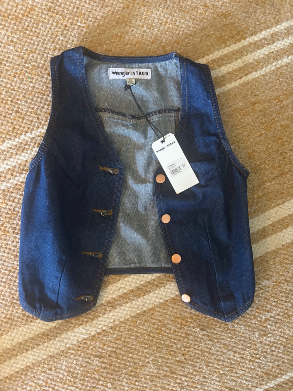 STAUD Wrangler Denim Vest in Dark Indigo
